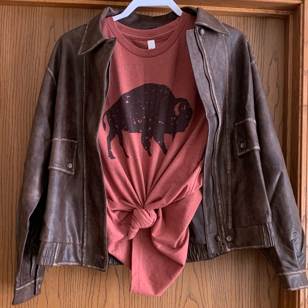 J.O.A. Washed Brown Faux leather jacket